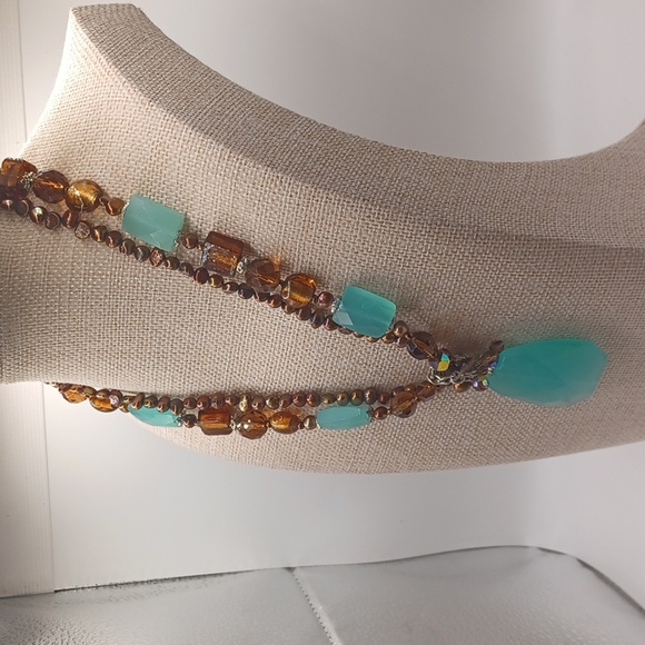 Venetian Beads, Brown Glass Beads, and Turquoise Colored Glass Necklace - Picture 3 of 7